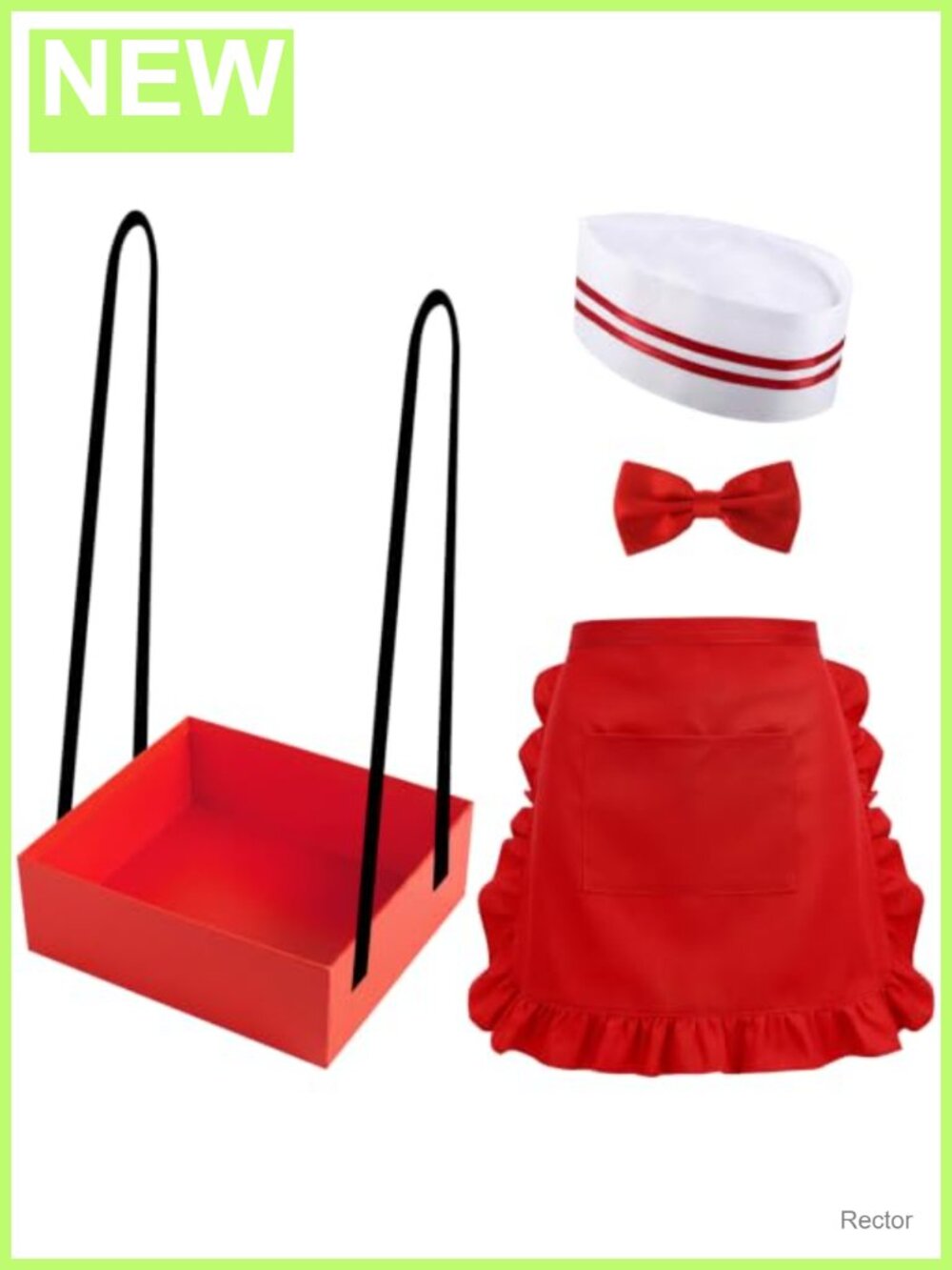 4 Pc Waitress Costume Set Cloth Polyester 1950s Retro Soda Jerk Hat Apron Bow